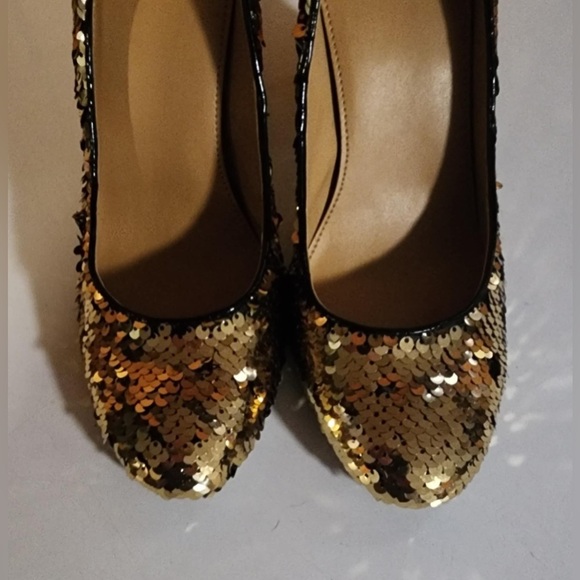 JCrew Factory Size 8.5 Gold Black Sequins Heels Pump 5 EUC ** - Picture 3 of 9